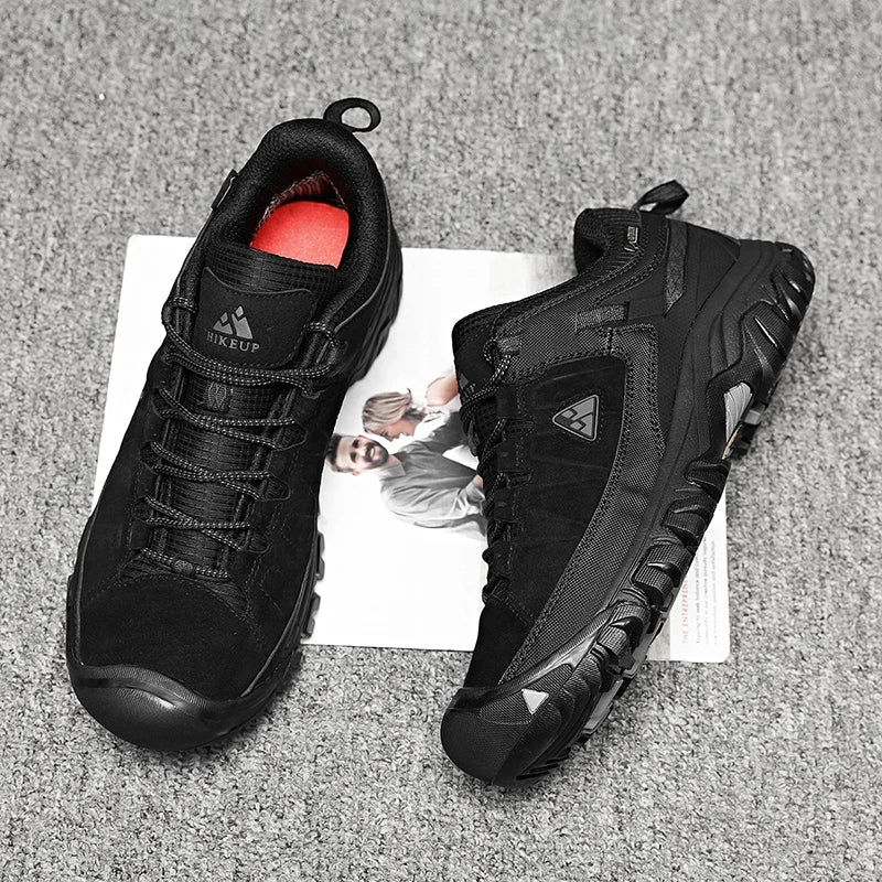 Hikeup Scarpe Trekking Uomo Pelle Alta Qualità Durevoli Esterni Suola Gomma Impermeabile