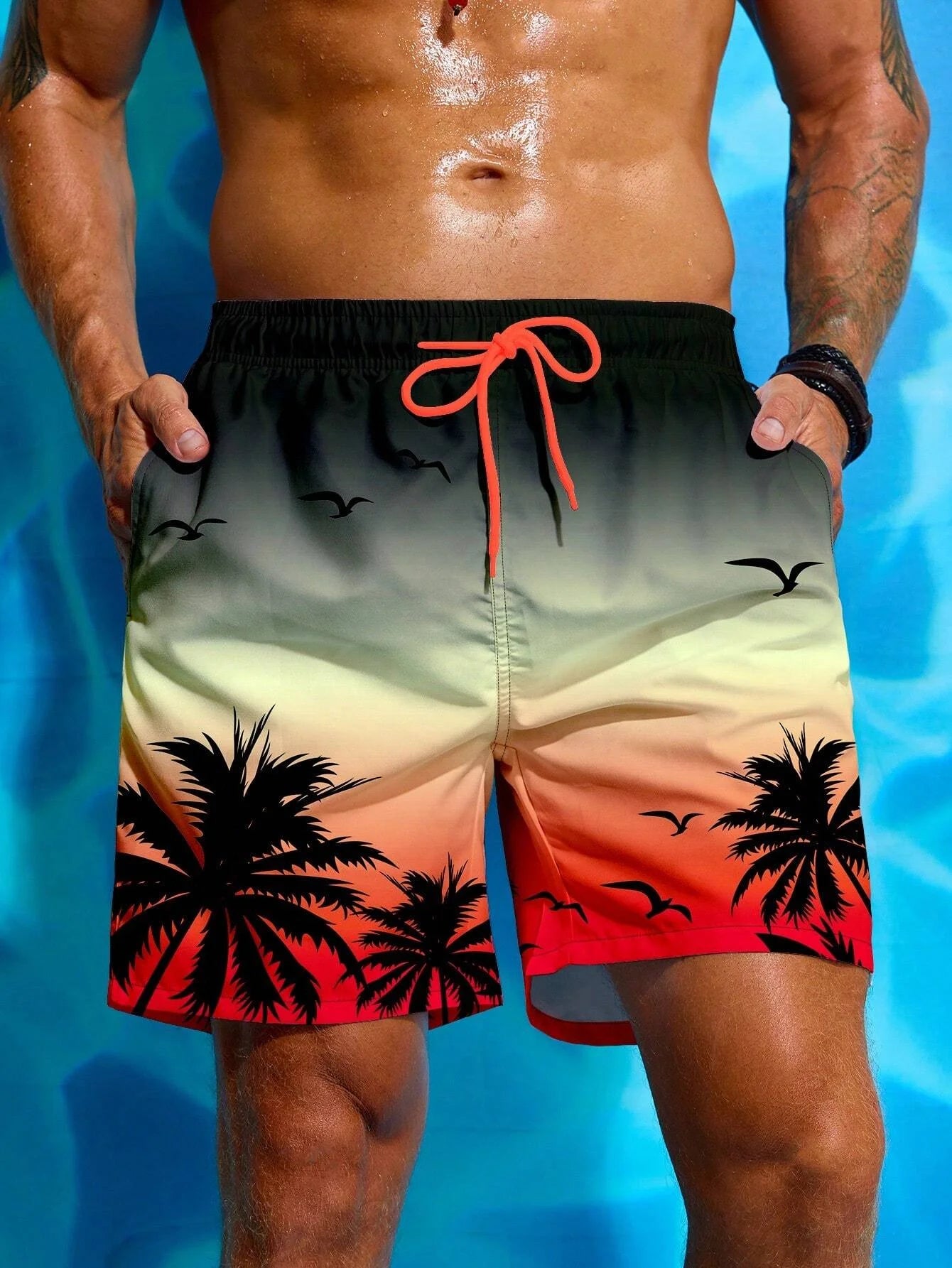 Pantaloncini Da Surf Con Coulisse In Vita E Stampa Di Palme Per Uomo Estate Traspiranti Pantaloncini Da Bagno Stampa 3D