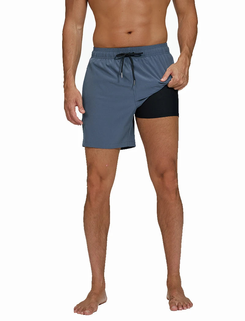DATIFER Estate 2026 Pantaloncini Da Uomo In Poliestere Con Fodera Spandex 2 In 1 Elastico Vita Tasca Cerniera Palestra