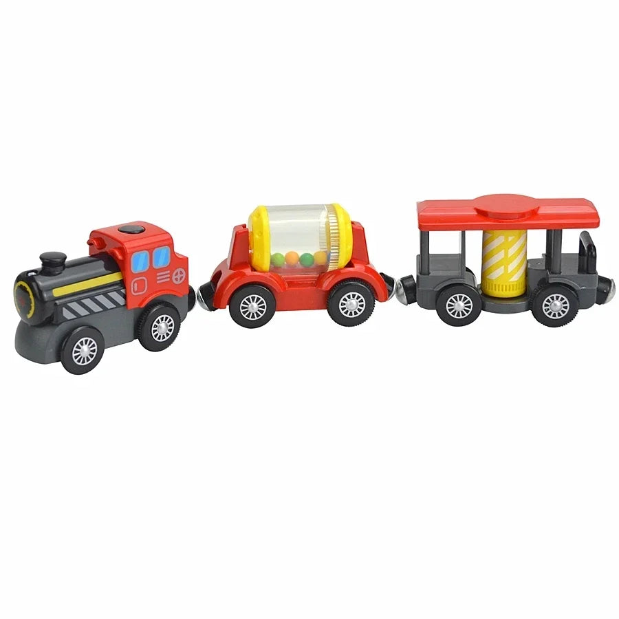 Treno Elettrico Magnetico Locomotiva Per Slot Auto Binario In Legno Con Due Carrelli Giocattolo Leduo Track