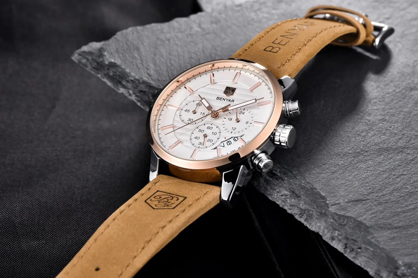 Orologio Da Uomo BENYAR Al Quarzo In Pelle Impermeabile Multifunzione Cronografo calendario Resistente Agli Urti