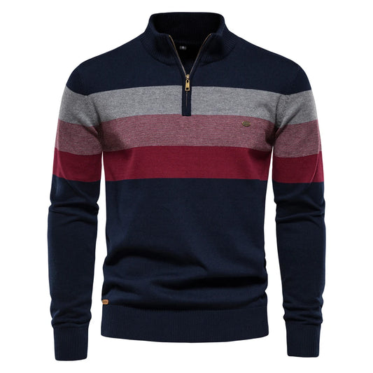 Maglione Patchwork Uomo AIOPESON Con Cerniera Zip Cotone Caldo Invernale Casual Confortevole