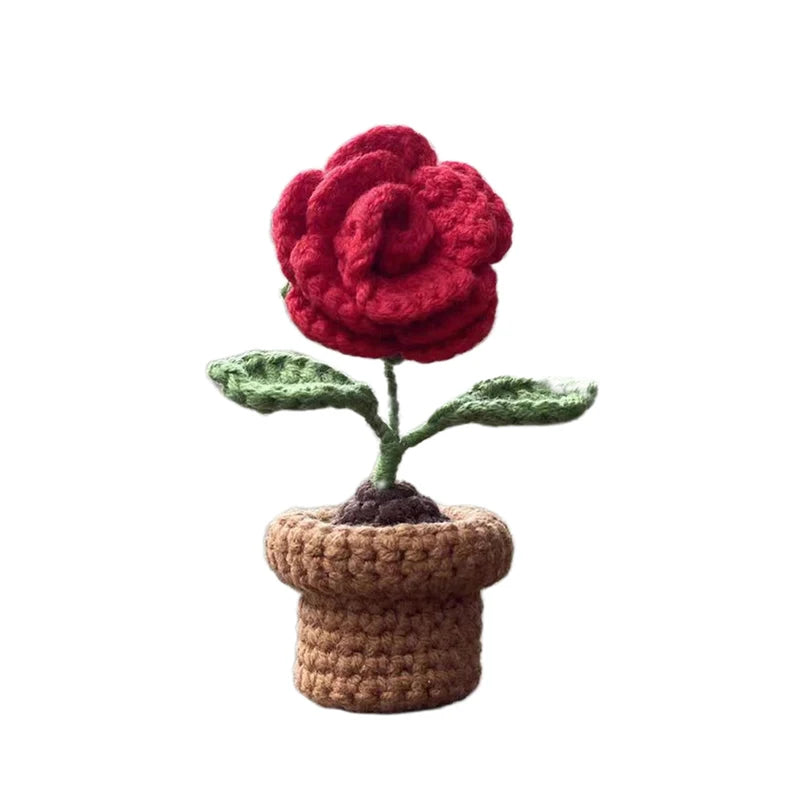 Fiore In Vaso Fai Da Te Rosa Mini Tessuti A Mano Per Scrivania Ufficio Decorazione Casa Filo Di Lana