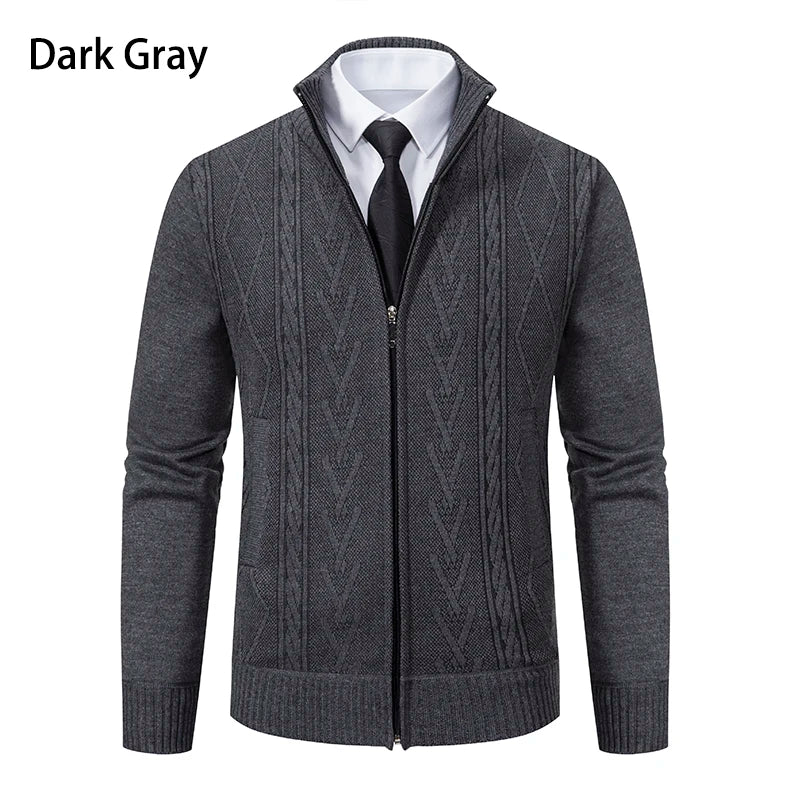 Giacca Ispessita Uomo Autunno Inverno Calda Linea Tendenza Colletto Mandarino Cardigan Lavorato A Maglia Cappotto