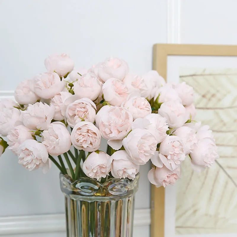 Rosa Rosa Peonia Fiori Artificiali In Seta Bouquet Da 27 Teste Per Vaso Da Tavolo Decorazione Nozze Casa