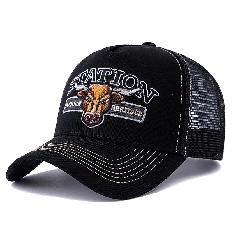 Cappello Da Camionista In Rete Traspirante Unisex Estivo Con Motivo Testa Di Toro Snapback Regolabile