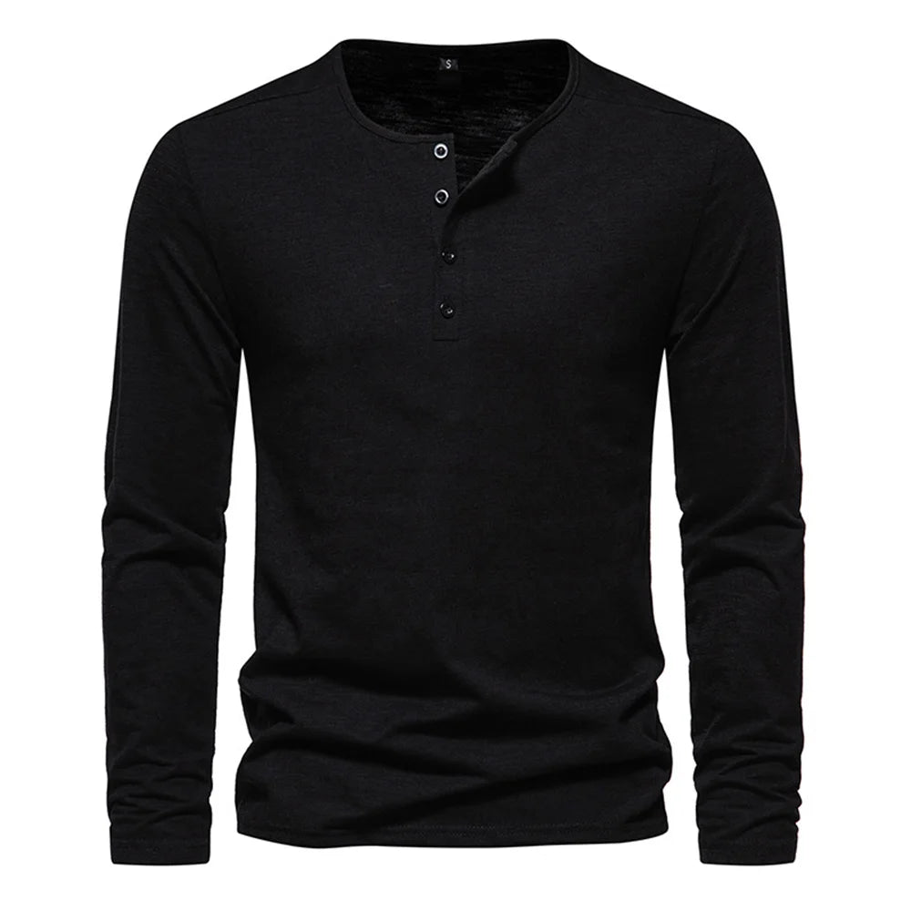 Maglietta Da Uomo A Maniche Lunghe In Cotone Slim Fit Con Bottoni E Collo Casual Accogliente