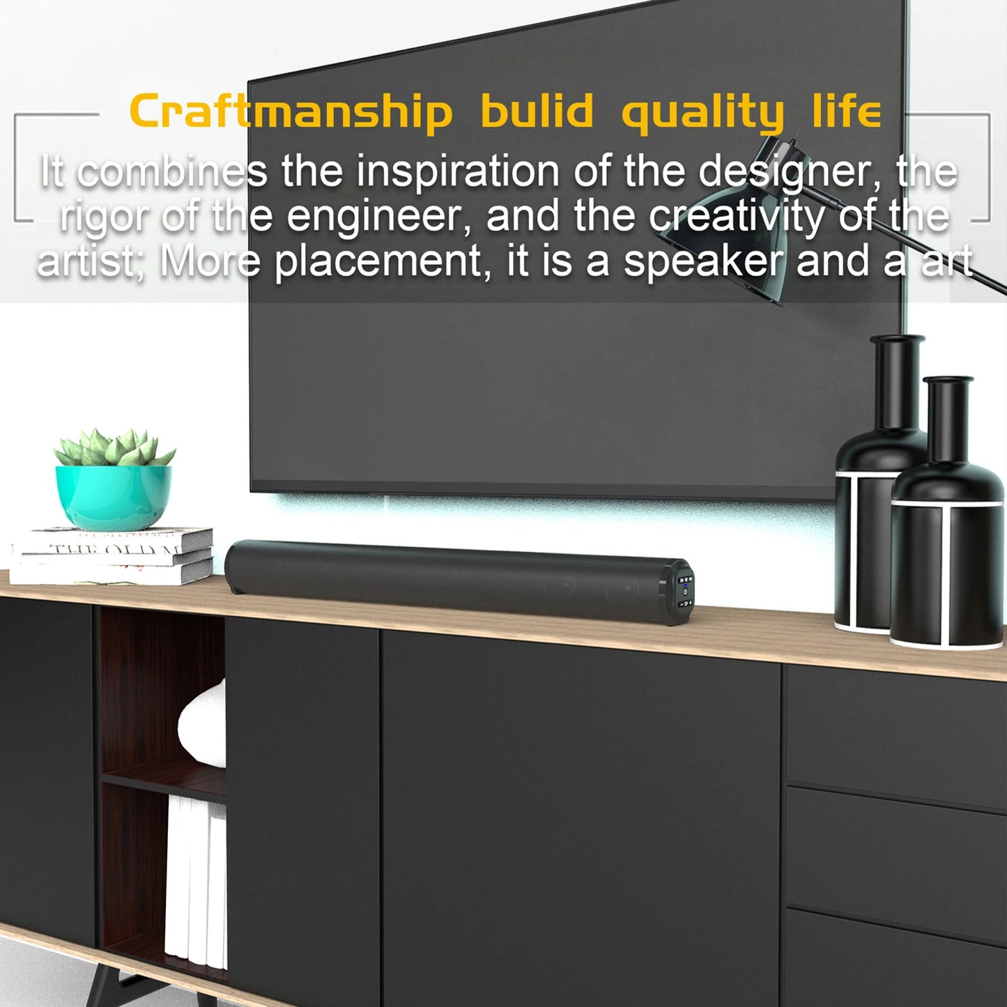 Barra Audio Bluetooth 5.1 Per TV E PC Cablata E Wireless Con Ingresso RCA Batteria Integrata Home Theater