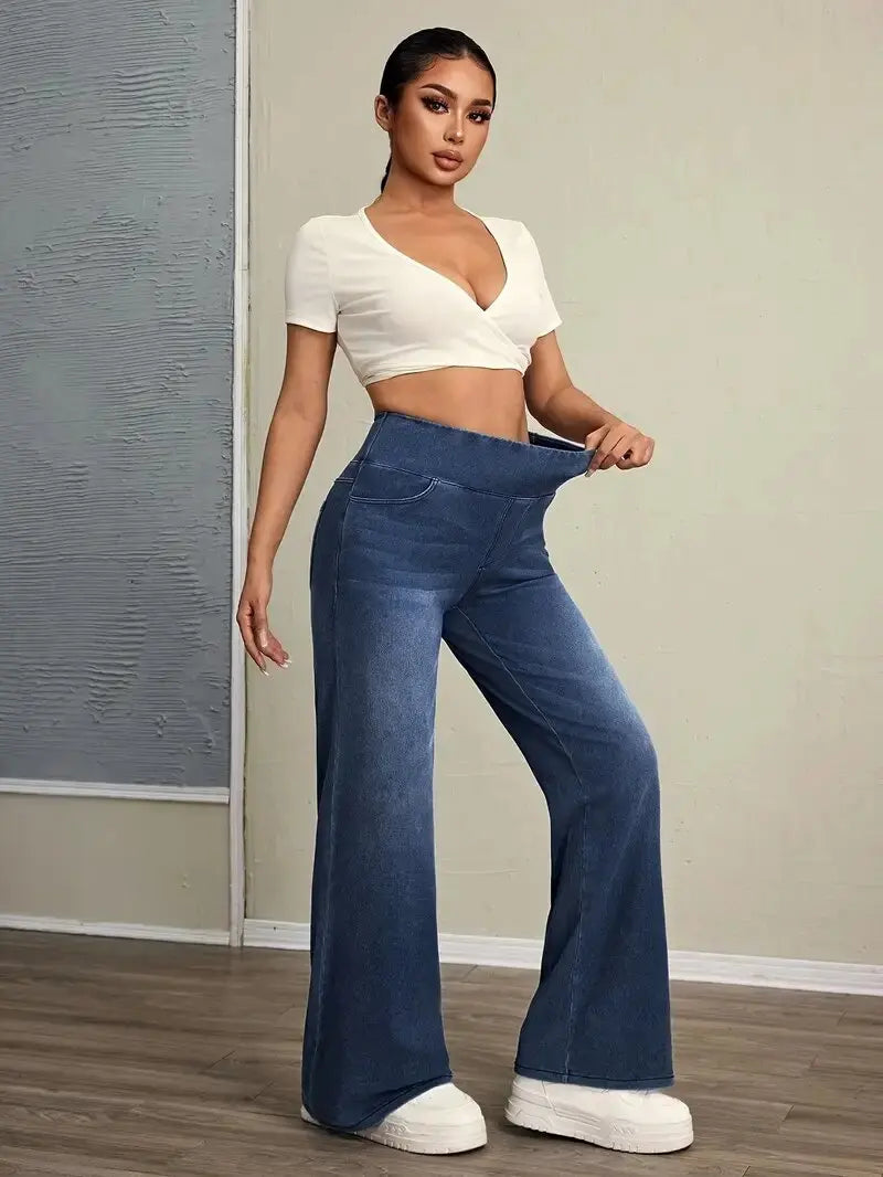Jeans Da Donna Nuovi Pantaloni A Gamba Dritta Larghi Elasticizzati In Vita Elastica Moda Comodi Transfrontalieri