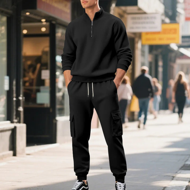Pantaloni Sportivi Tascabili In Tinta Unita Da Uomo Con Cerniera Calda In Velluto Casual Da Uomo Americano
