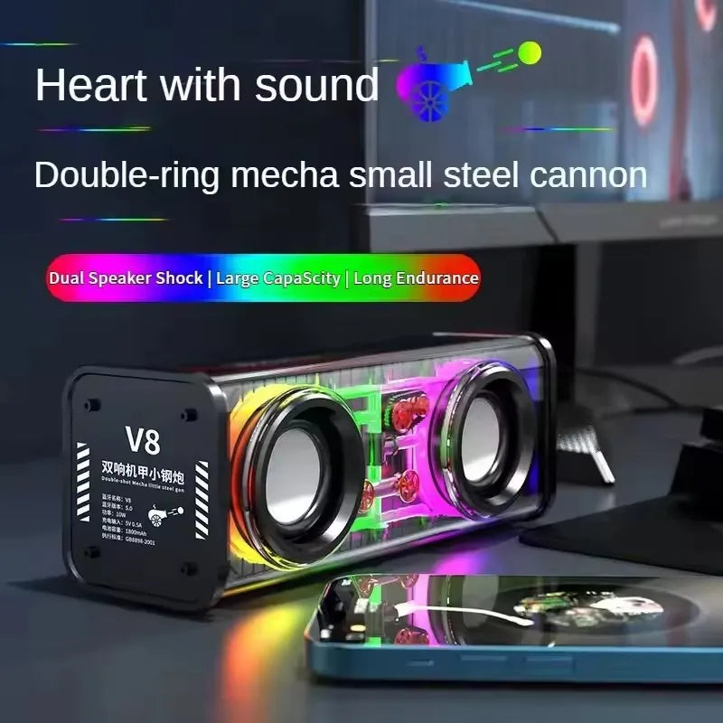 Altoparlante Bluetooth TWS V8 Mecha Trasparente Con Luce RGB Suono Potente Bass Subwoofer Per Feste In Casa