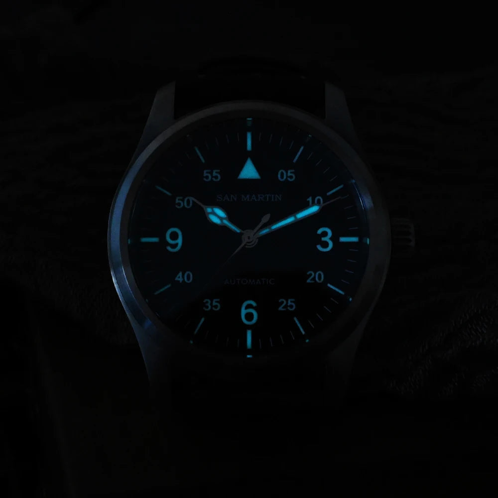 Orologio Da Pilota Da Uomo San Martin 37mm Meccanico Automatico 100m Impermeabile Stile Militari BGW 9