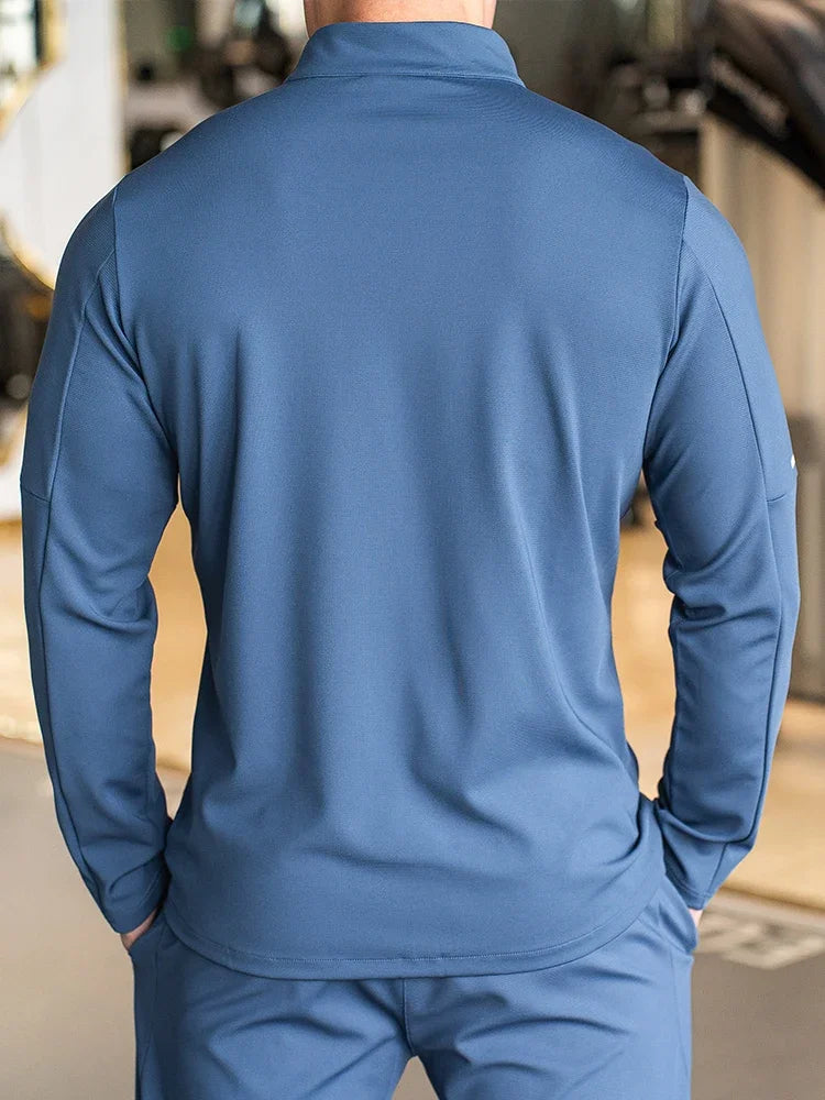 Felpa Con Zip Da Allenamento Per Uomo Manica Lunga Colletto Rialzato Tinta Unita Giacca Sportiva