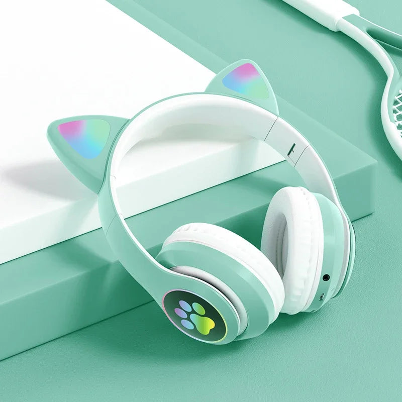 Lampada Cuffie Orecchie Di Gatto Bluetooth 5 0 Stereo Microfono Slot TF Auricolare Wireless Ragazze Bambini Regalo