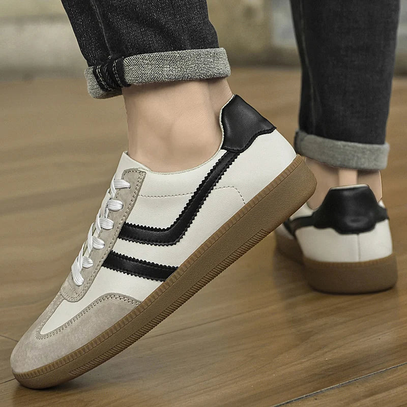 Scarpe Vulcanizzate Uomo Collezione Primaverile Scarpe Stringate Casual da Esterno Pelle Classiche da Passeggio Skate
