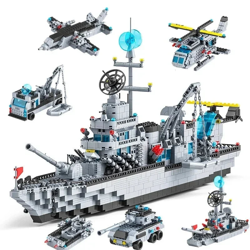 1560PCS blocchi di costruzione portaerei militari, regalo di decorazione modello di assemblaggio di navi distruttore ad alta difficoltà 6IN1