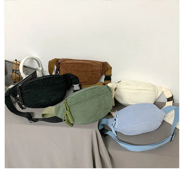 Marsupio Da Donna In Velluto A Coste Grande Capacità Borsa Da Petto Stile Street Tracolla E Cintura Casuale