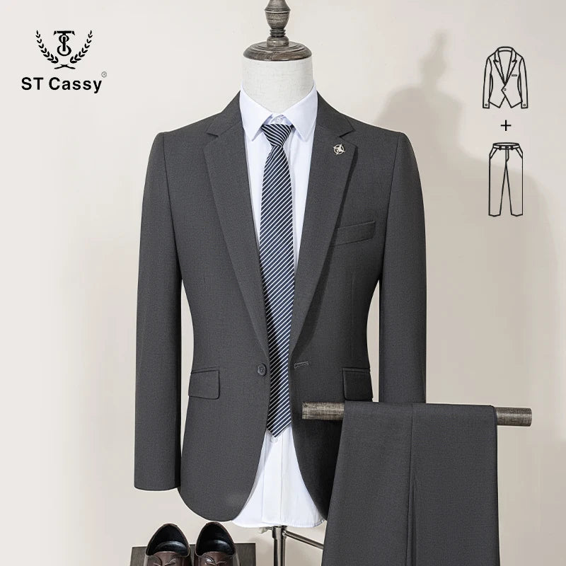 ST Cassy Abito Uomo Slim Fit Tinta Unita Monopetto Pantaloni Set Da 2 Pezzi Formale Ufficio