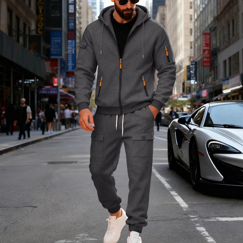 Set Maglione Con Cappuccio Moda Sportiva All'Aria Aperta In Velluto Sciolto Da Uomo Autunno Inverno