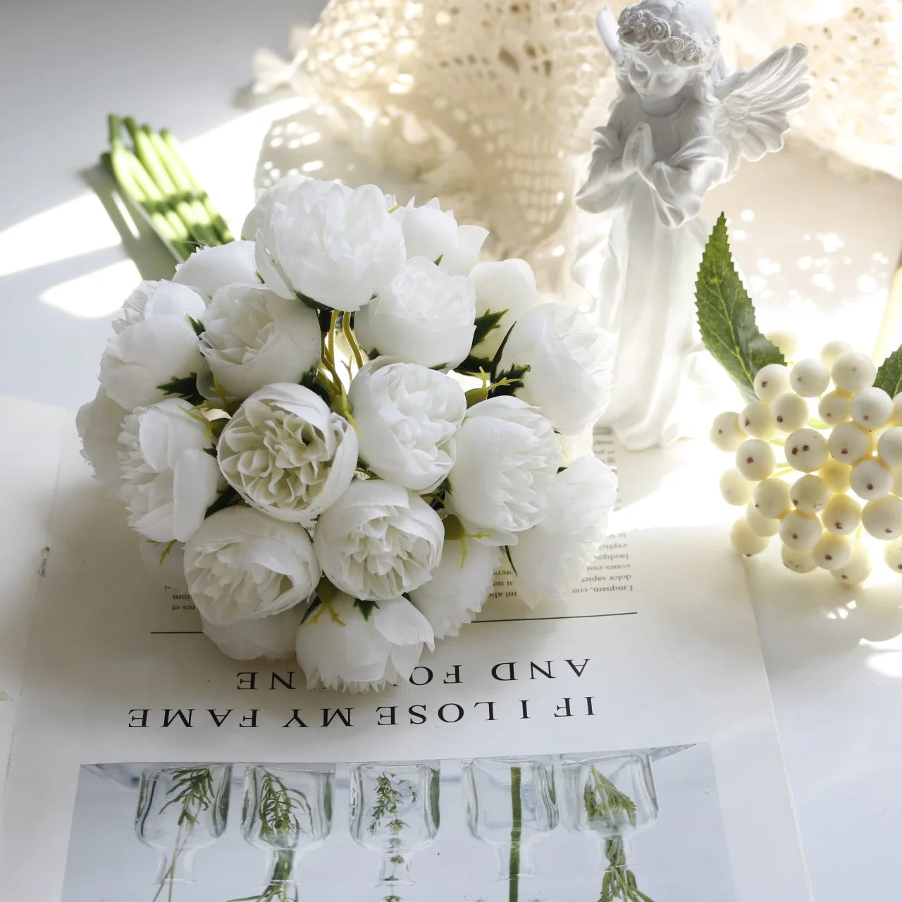Rosa Rosa Peonia Fiori Artificiali In Seta Bouquet Da 27 Teste Per Vaso Da Tavolo Decorazione Nozze Casa