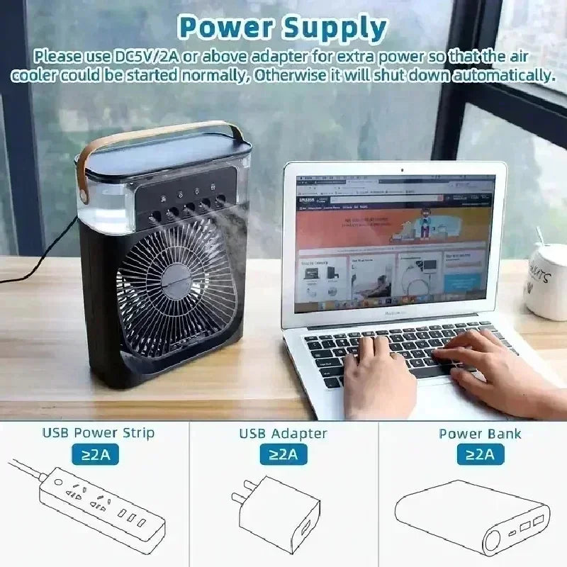 Raffreddatore Aria Evaporativo Portatile Con Serbatoio Da 500 Ml Doppia Funzione Ventilatore Umidificatore Silenzioso