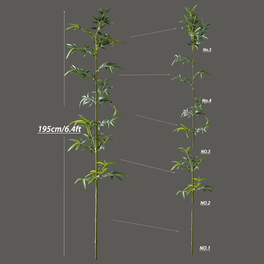 160-195 cm Grande Albero di Bambù Artificiale Alto Falso Piante di Palma Ramo di Plastica Bambusa Foglie Verde Dracaena Per La Decorazione del Giardino di Casa