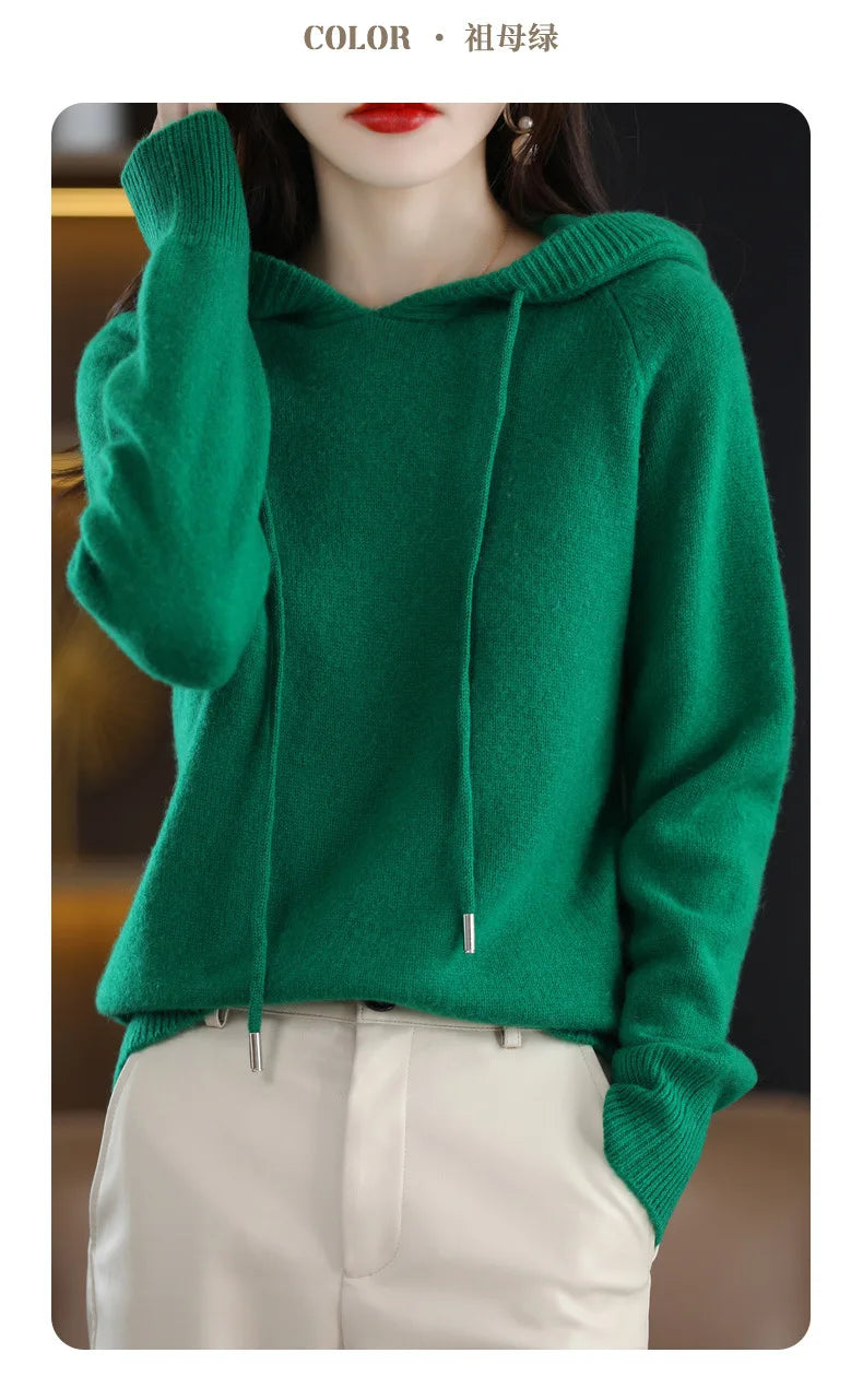 Maglione Con Cappuccio Donna Autunno Inverno Maniche Lunghe Tinta Unita Felpa Lavorata A Maglia Con Coulisse Allentate