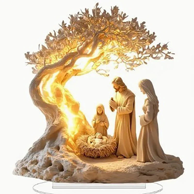 Ornamento Per Presepe In Cristallo Trasparente Centrotavola Natalizio Per Tavola Decorazione Cristiana Piatta 2D Lucida
