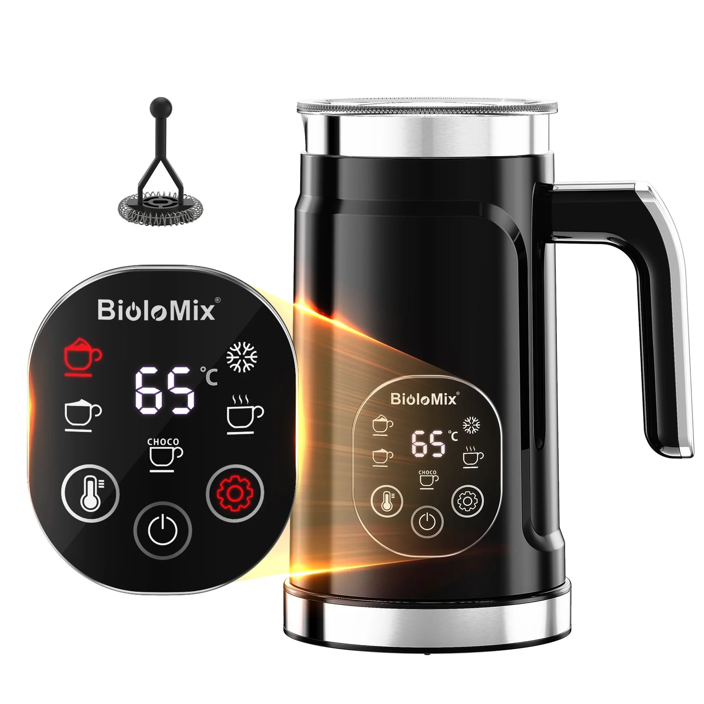 Biolomix Montalatte Intelligente 5 in 1 con Display Touch LED Schiuma Calda e Fredda per Caffè e Latte