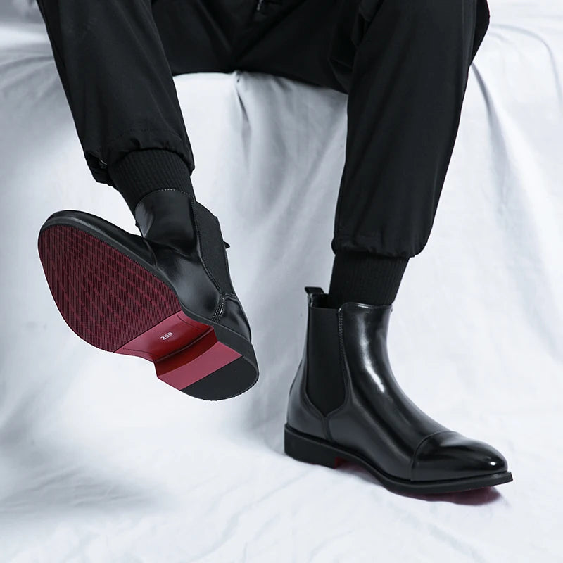 Stivaletti Chelsea Uomo Slip On Con Punta Tonda E Suola Rossa In PU Spedizione Gratuita Taglia 38 46 Scarpe Da Uomo