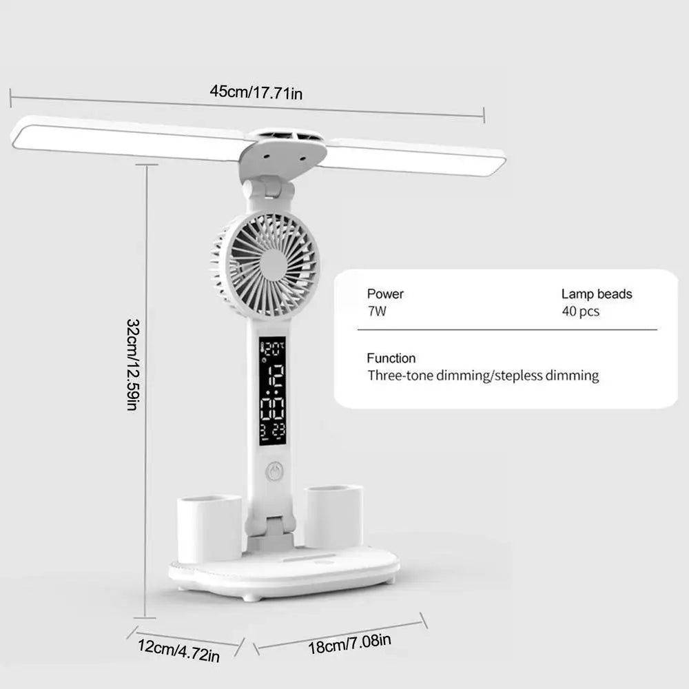 Lampada Da Tavolo Ricaricabile Per Studio E Scrivania Led Con Ventola E Orologio Display Led Lettura