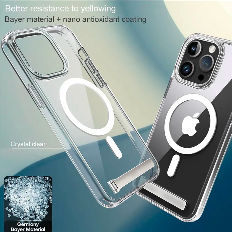 Custodia Magnetica Cristallina Con Cavalletto Per iPhone 12 Mini 13 Mini 15 Pro Max 16 17 Pro Max Con Supporto