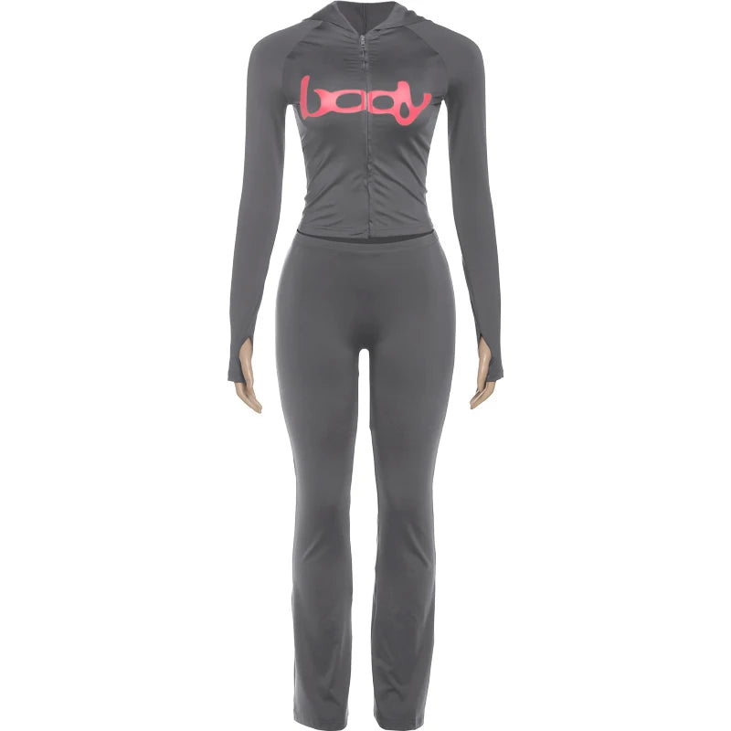 Tuta Due Pezzi Da Donna Con Giacca Cappuccio E Leggings Abbinati Slim Fit Streetwear Sportivo