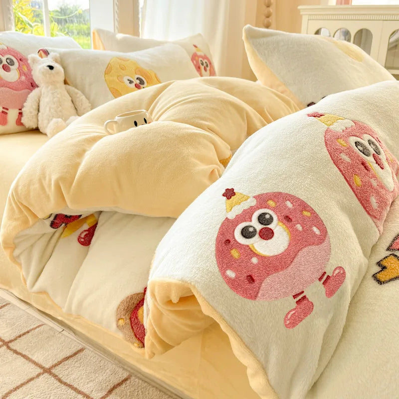 Lenzuolo Stampato Fragole Simpatico Cartone Animato Copripiumino Corto In Peluche Lavabile Antistatica