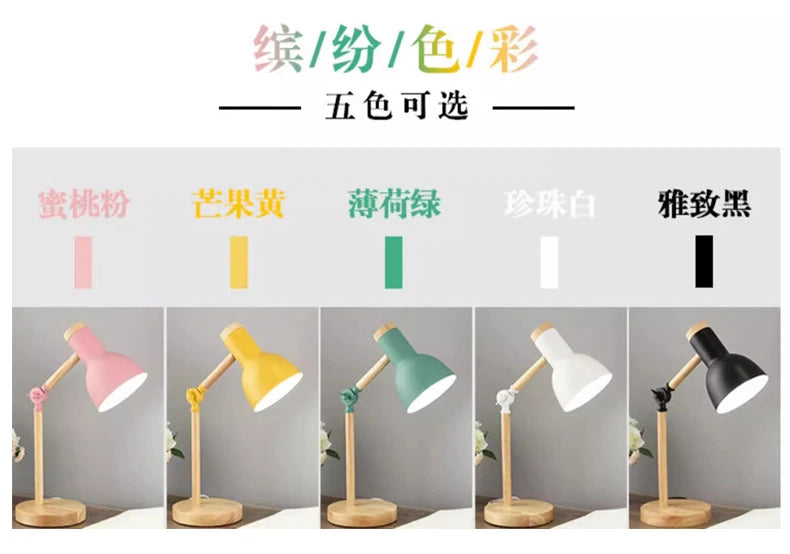 Lampada Da Tavolo Nordica In Legno LED Con Testa Giratoria Per Comodino E Scrivania Protezione Occhi E Lettura Studio