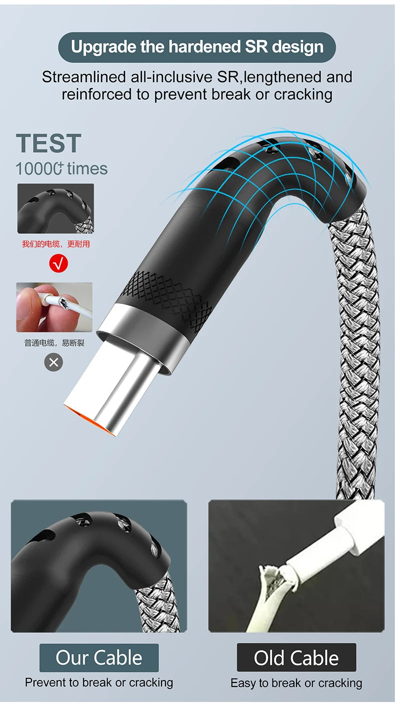 Cavo di Ricarica USB Tipo C 6A Esteso 1m 2m 3m 5m 8m Compatibile con Huawei Xiaomi OnePlus Oppo Vivo Treccia Durevole