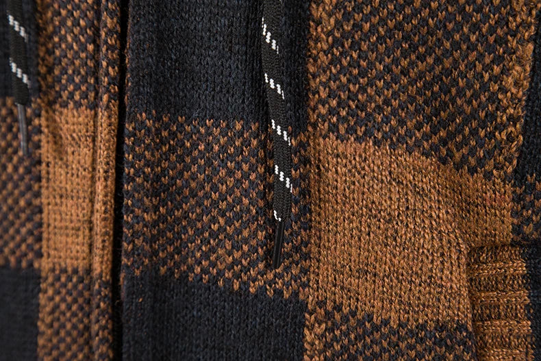 Nuovo Maglione Scozzese Invernale Da Uomo Cardigan Con Cappuccio Cerniera Giacca In Lana Calda Autunno In Pile Quadretti