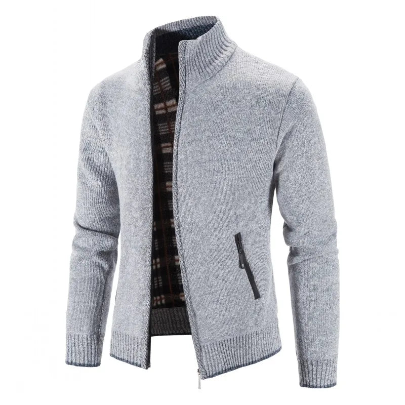 Cardigan Uomo Invernale Con Zip Colletto Mandarino Lavorato A Maglia Tinta Unita Casual Favocent