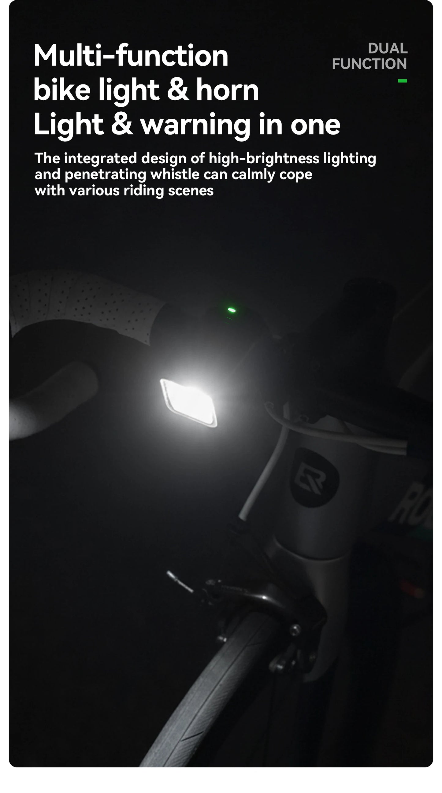 Clacson Per Bici IPX6 Antipioggia Con Ricarica Tipo C 2300mAh Faro Illumina Avvertimento Luce Anteriore Due In Uno