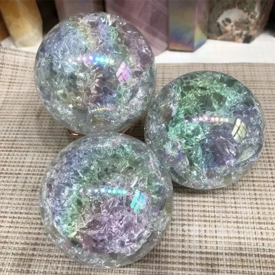 Sfera Di Cristallo Arcobaleno Aura Fire And Ice Con Crepa Di Ghiaccio Per Guarigione Reiki Decorazione Domestica