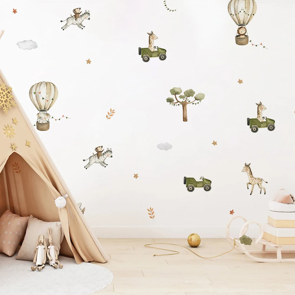 Adesivi Murali Animali Balloon Elefante Leone Giraffa Per Cameretta Neonati E Bambini Decorazione Casa