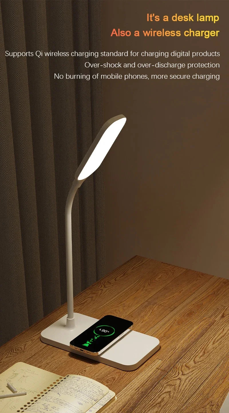 Lampada Da Scrivania LED Con Ricarica Wireless E Porta USB Dimmerabile Touch Luce Notturna Per Lettura E Giochi A Casa