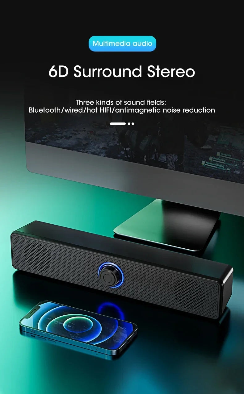 Soundbar Per PC E TV Bluetooth Cablato E Wireless USB Alimentato Per Laptop Gaming Home Theater Sistema Audio Surround