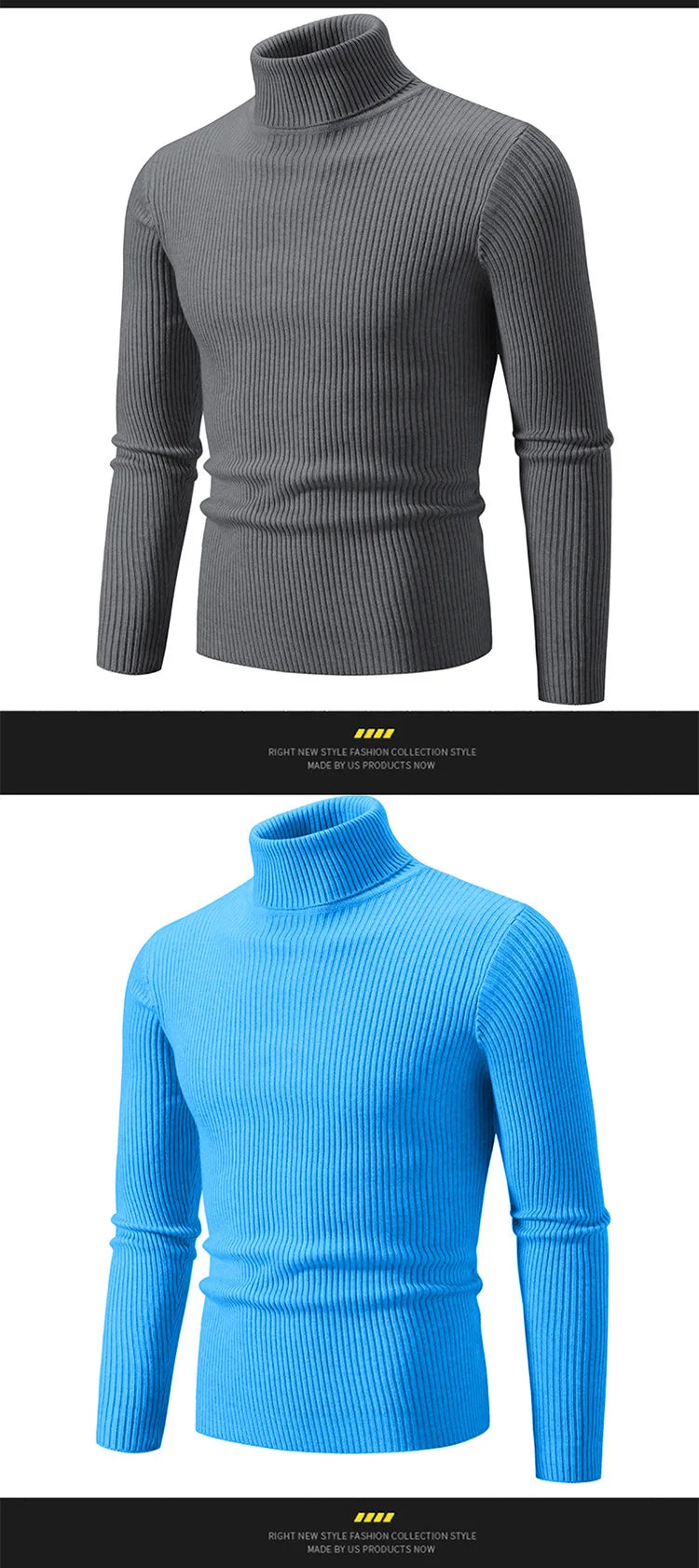 Pullover Da Uomo Dolcevita Lavorato A Maglia Solido Slim Fit Autunno Inverno Manica Intera Casual