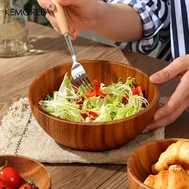 1 Pz Insalatiera In Legno Di Acacia Antiscottatura Per Bambini Decorazione Gelato Frutta E Verdura