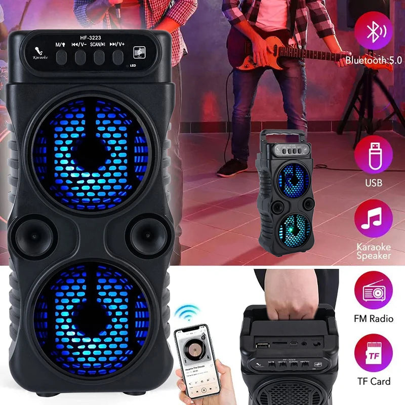Altoparlante Wireless Portatile Esterno Con Doppio Subwoofer Stereo Da 3 Pollici USB Alimentatore Per Feste Karaoke