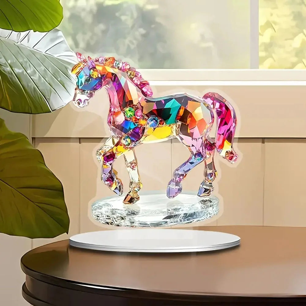 Statua di Cavallo 2D in Acrilico con Supporto - Decorazione da Tavolo Multiuso per Ufficio, Soggiorno, Camera da Letto