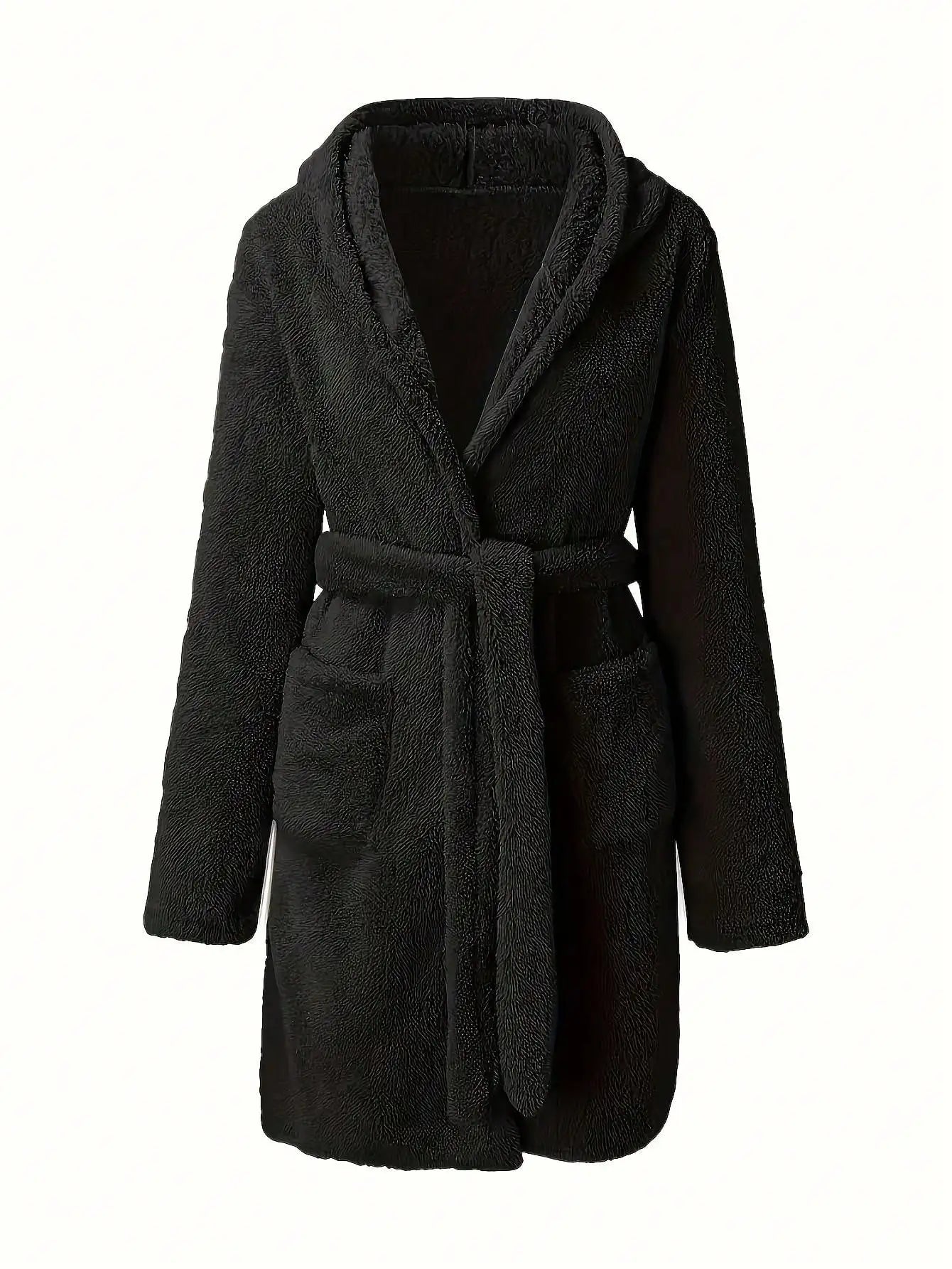 Vestaglia Da Donna Con Cappuccio Tinta Unita Con Cintura Calda E Morbida Per Casa Autunno Inverno