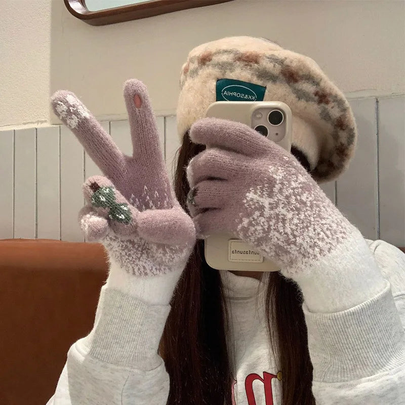 Guanti Invernali Da Donna Con Dita Esposte Ispessiti E Caldi Per Touch Screen Natalizi In Maglieria