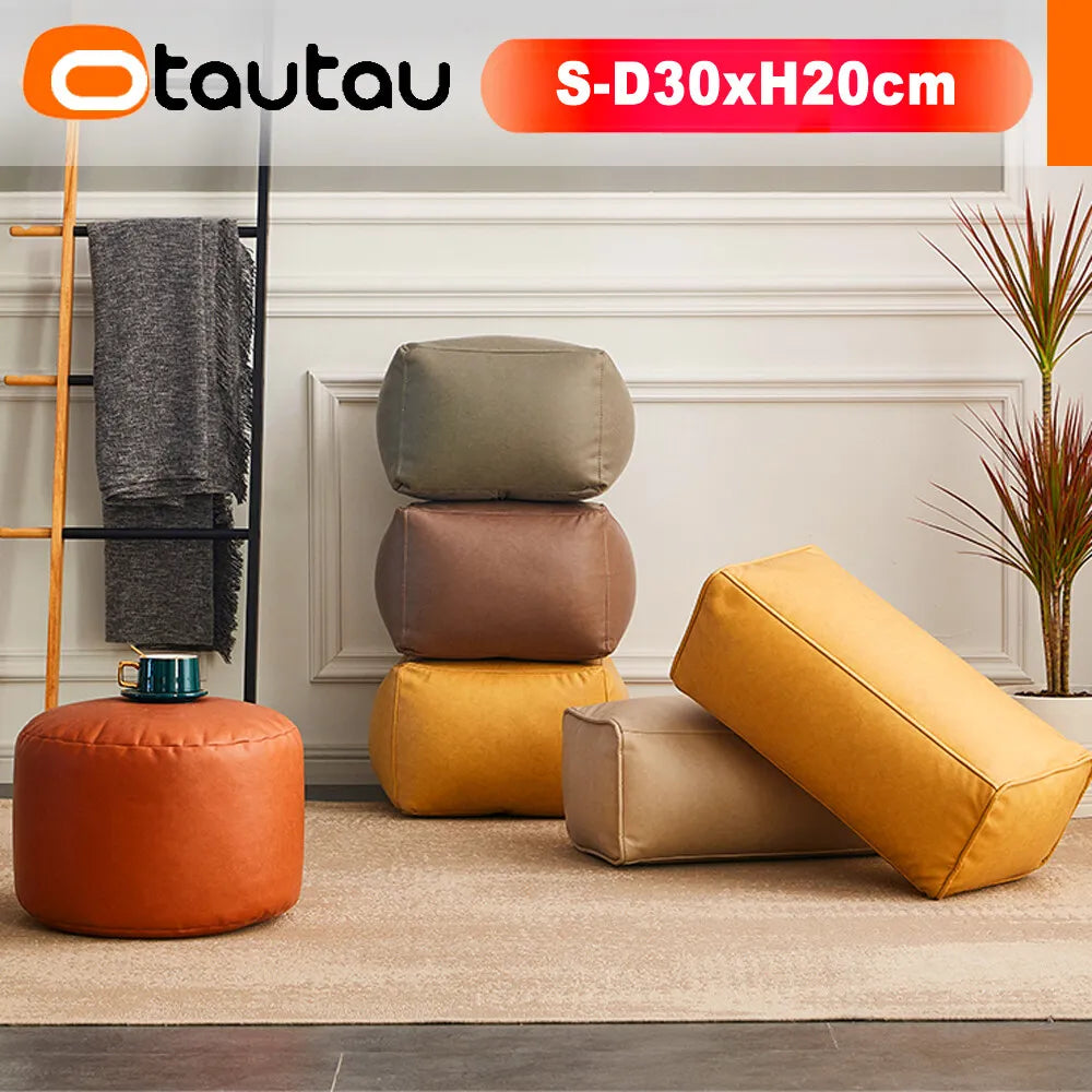 Otautau Beanbag Poggiapiedi Rotondo In Ecopelle Con Sedile Soffio D30xH20cm Sgabello Pouf Per Pavimento